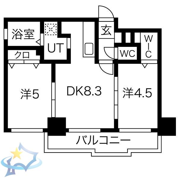 クラッセ近代美術館北(2LDK/6階)の間取り写真