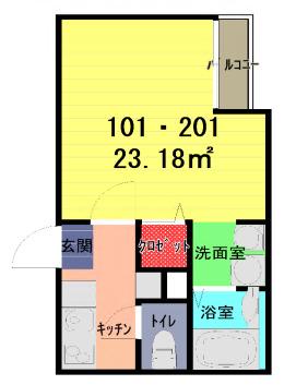 プラージュ春日部(1K/2階)の間取り写真