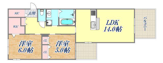 LALABREZZA芦屋翠ヶ丘(2LDK/3階)の間取り写真
