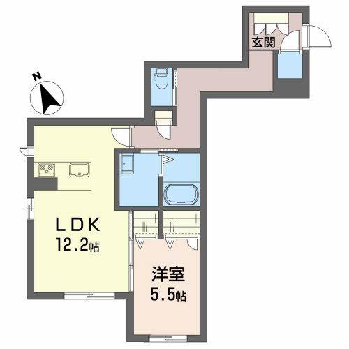 ベレオU土樋(1LDK/1階)の間取り写真