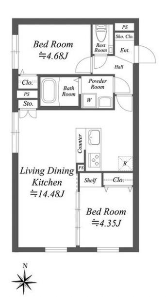 SOLASIA RESIDENCE世田谷代田(2LDK/3階)の間取り写真