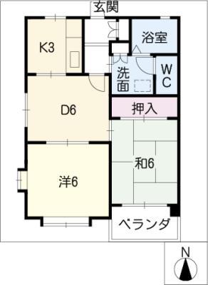 希羅乃郷(2DK/1階)の間取り写真