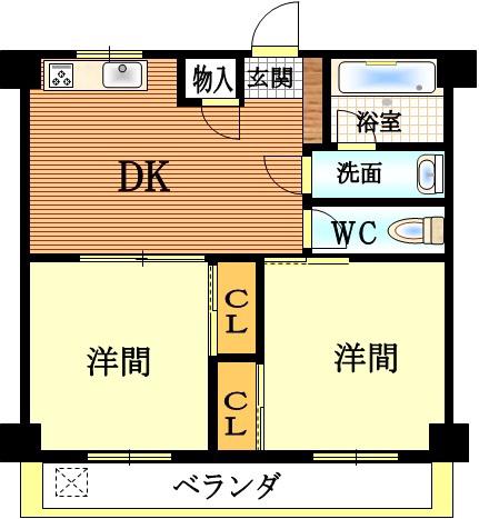 シャトー高蔵(2DK/5階)の間取り写真