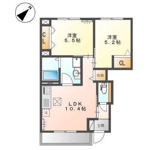 エスプアール(2LDK/1階)の間取り写真