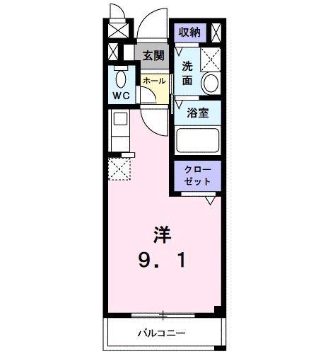 エクレール古結V(1K/2階)の間取り写真