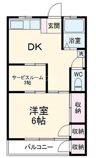 メッサージュ栗木(1SDK/3階)の間取り写真