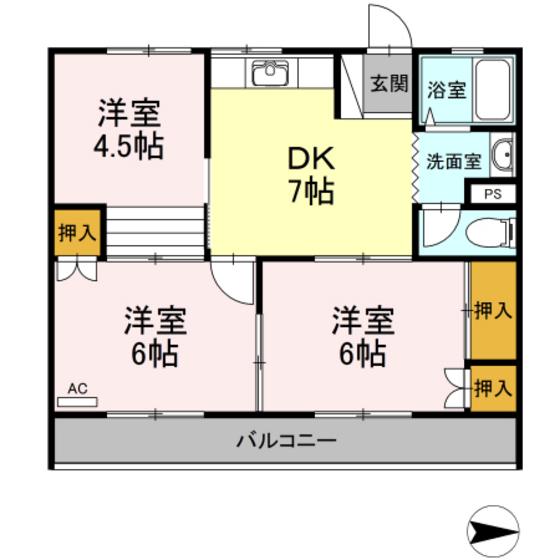 大森サンハイム(3DK/1階)の間取り写真