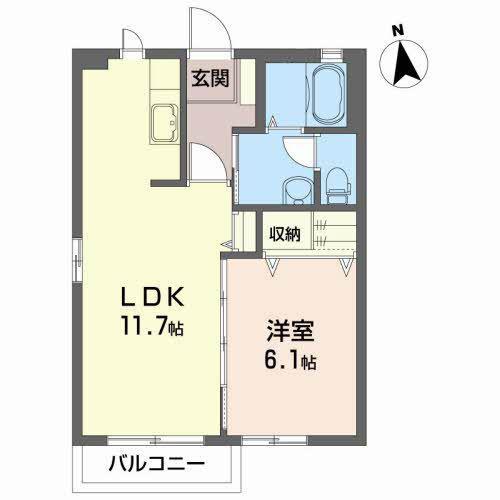 ヴェルジュ・K(1LDK/1階)の間取り写真