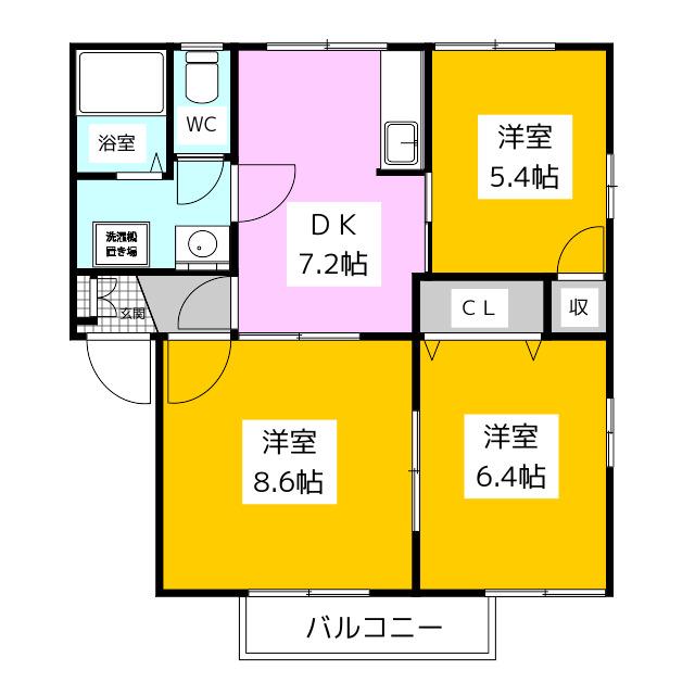 フレグランス恵E棟(3DK/1階)の間取り写真