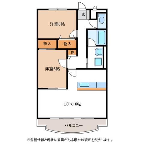 ブラウニィヒル(2LDK/2階)の間取り写真