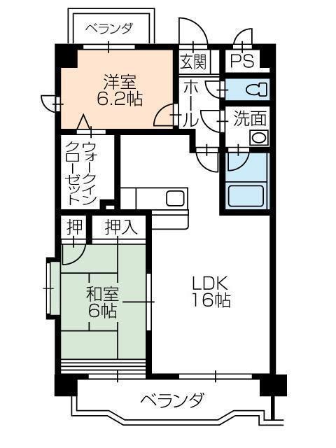ボンヌシャンス壱番館(2LDK/2階)の間取り写真