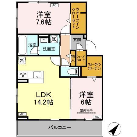 D-ADVANCE小川町(2LDK/2階)の間取り写真