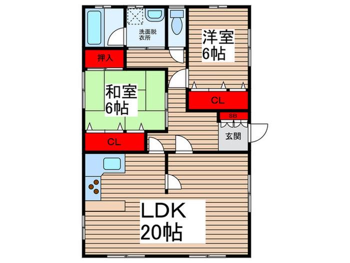 岡野ハイム(2LDK/1階)の間取り写真