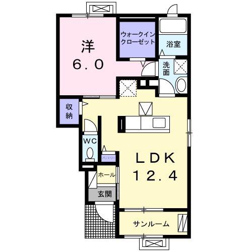 フェリスA(1LDK/1階)の間取り写真