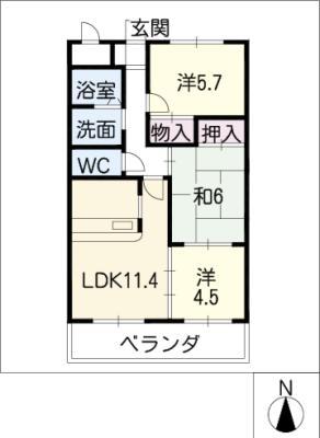 リバーサイド天白(3DK/4階)の間取り写真