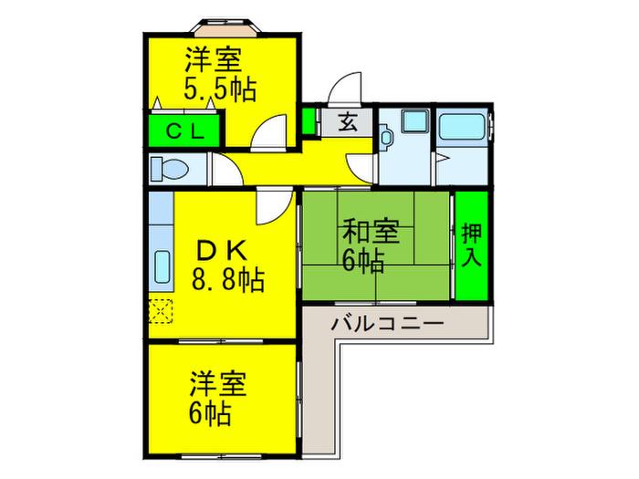 サニーパーク長居(3DK/2階)の間取り写真