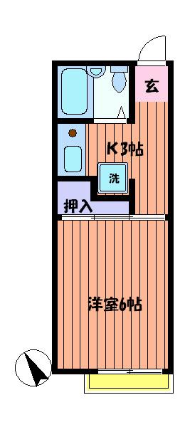 パールメントハイツA(1K/2階)の間取り写真