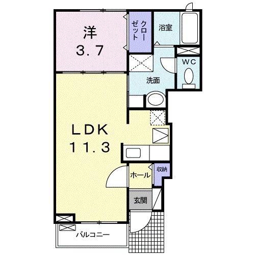 ラ・ムール(1LDK/1階)の間取り写真