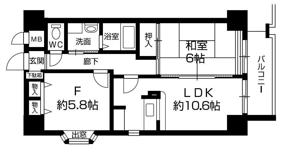 ロザーンジュ堀川(2LDK/3階)の間取り写真