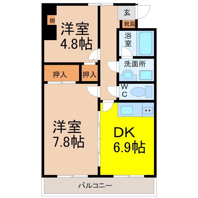 アドミール・大曽根(2DK/6階)の間取り写真