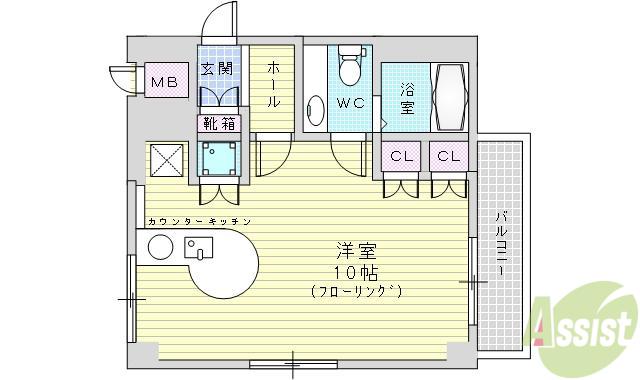 エデラカーサ(ワンルーム/3階)の間取り写真
