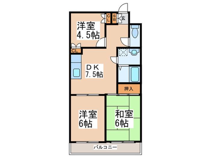 グリーンヒルズ(3DK/2階)の間取り写真