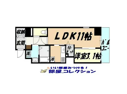 シェーナ下到津(1LDK/10階)の間取り写真