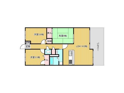 フレイグランス田寺(3LDK/4階)の間取り写真