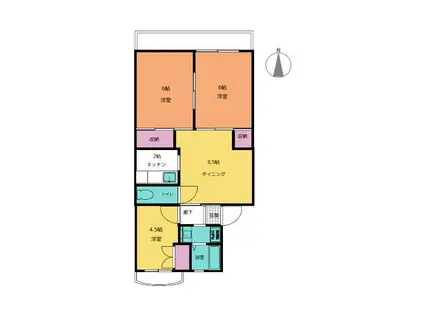 ルミエール湘南(3DK/1階)の間取り写真