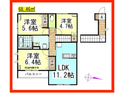 DL ルーフハウスC(3LDK/2階)の間取り写真