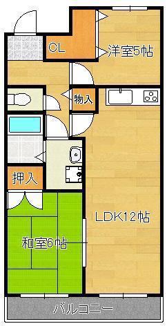 ブルーム三ヶ森(2LDK/1階)の間取り写真