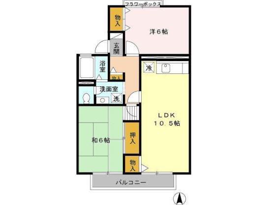 ドミールK B(2LDK/2階)の間取り写真