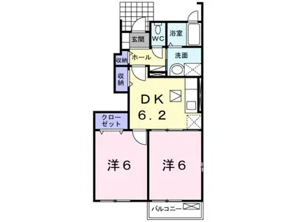 パラッツオ・クォーレC棟(2DK/1階)の間取り写真