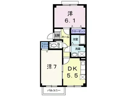 グラシア寒田(2DK/2階)の間取り写真