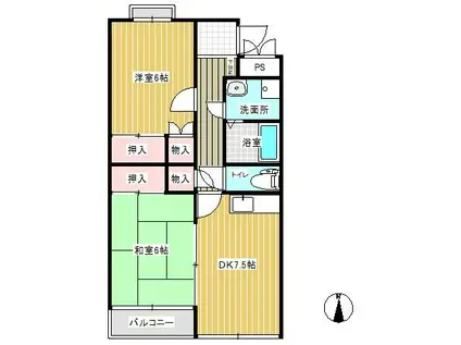 デュオス・シノンA(2DK/3階)の間取り写真