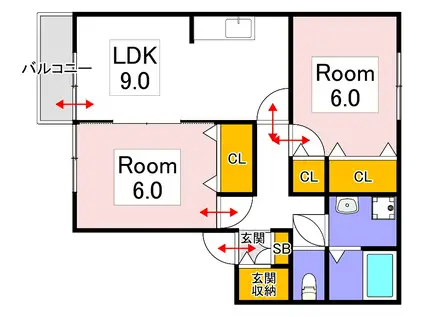 シャトーオレゴンC(2LDK/1階)の間取り写真
