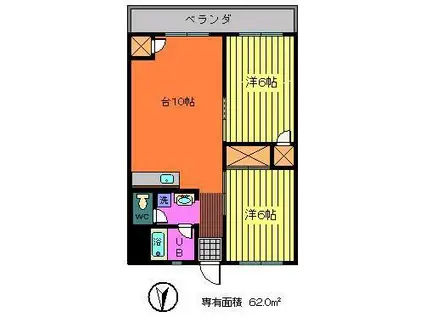 里見ビル(2LDK/7階)の間取り写真