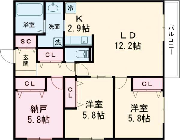 WELLBRIGHT朝日RESIDENCE(3LDK/4階)の間取り写真