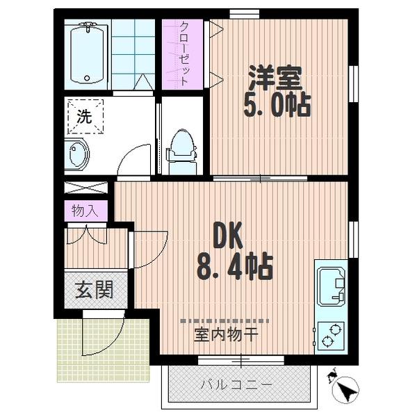 クレードル(1DK/1階)の間取り写真