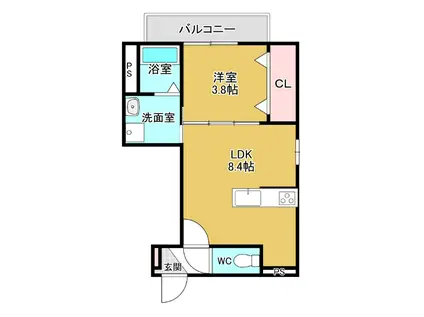 グランディール高畑(1LDK/2階)の間取り写真