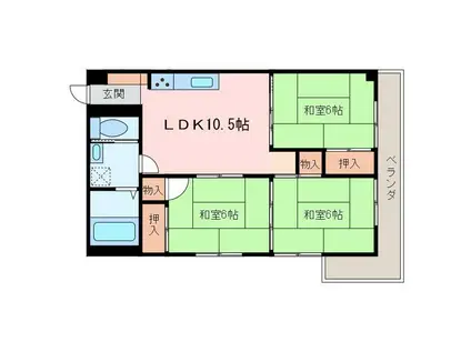 第七越智ハイツ(3LDK/1階)の間取り写真