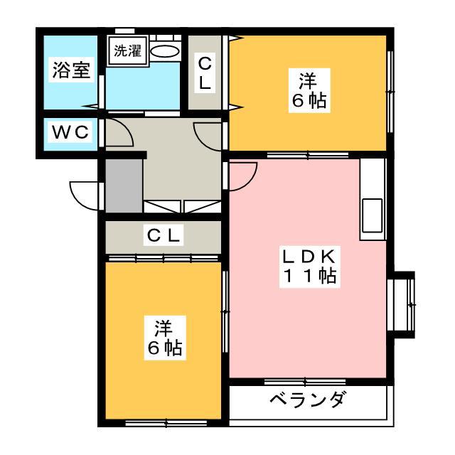 パラディア(2LDK/2階)の間取り写真