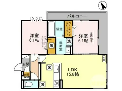 パサログランデ浜寺諏訪森II(2LDK/1階)の間取り写真