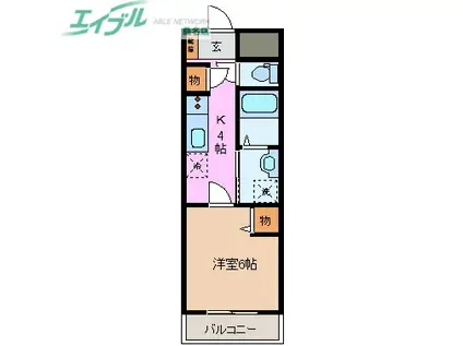 RISE(1K/2階)の間取り写真