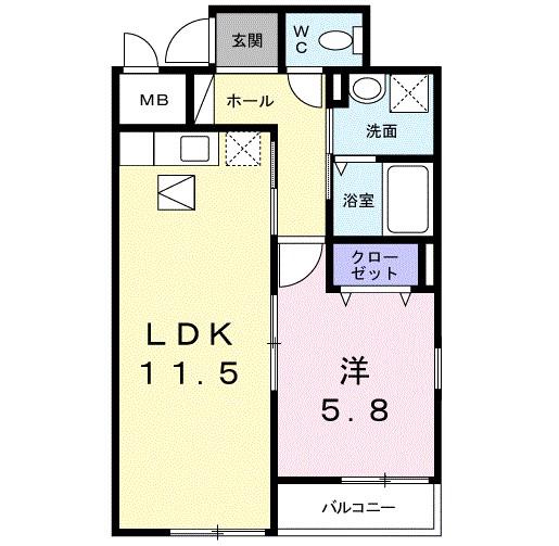 フルー リール(1LDK/1階)の間取り写真