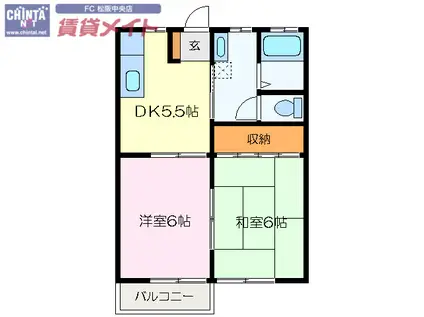 ハイツリープライツ A棟(2K/1階)の間取り写真