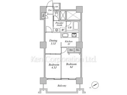 六本木ビュータワー(2DK/11階)の間取り写真