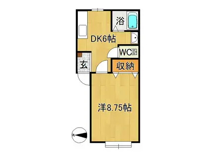 ビジュアルコートA(1DK/2階)の間取り写真