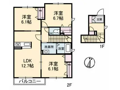 REFISIA GARDEN上安 II番館(3LDK/2階)の間取り写真