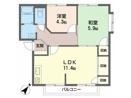 コートハウスコスモスC(2LDK/1階)の間取り写真